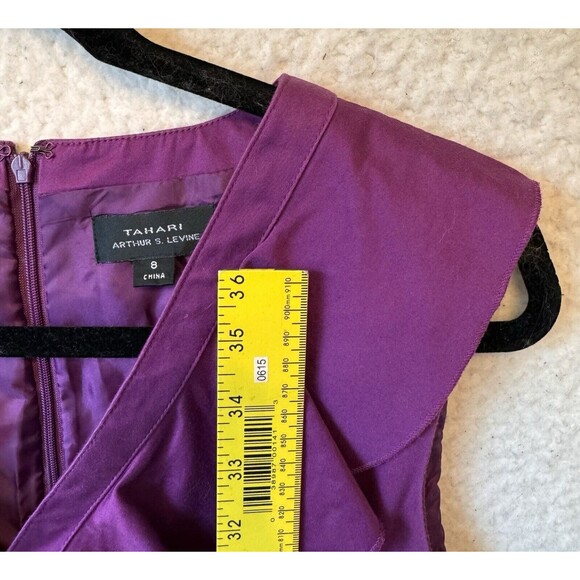 Tahari Arthur Levine Dress Women’s Size 8 Purple Sleeveless Short Ruffle Stretch - Picture 5 of 8